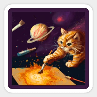 Orange Cat Paints Life into the Universe Sticker